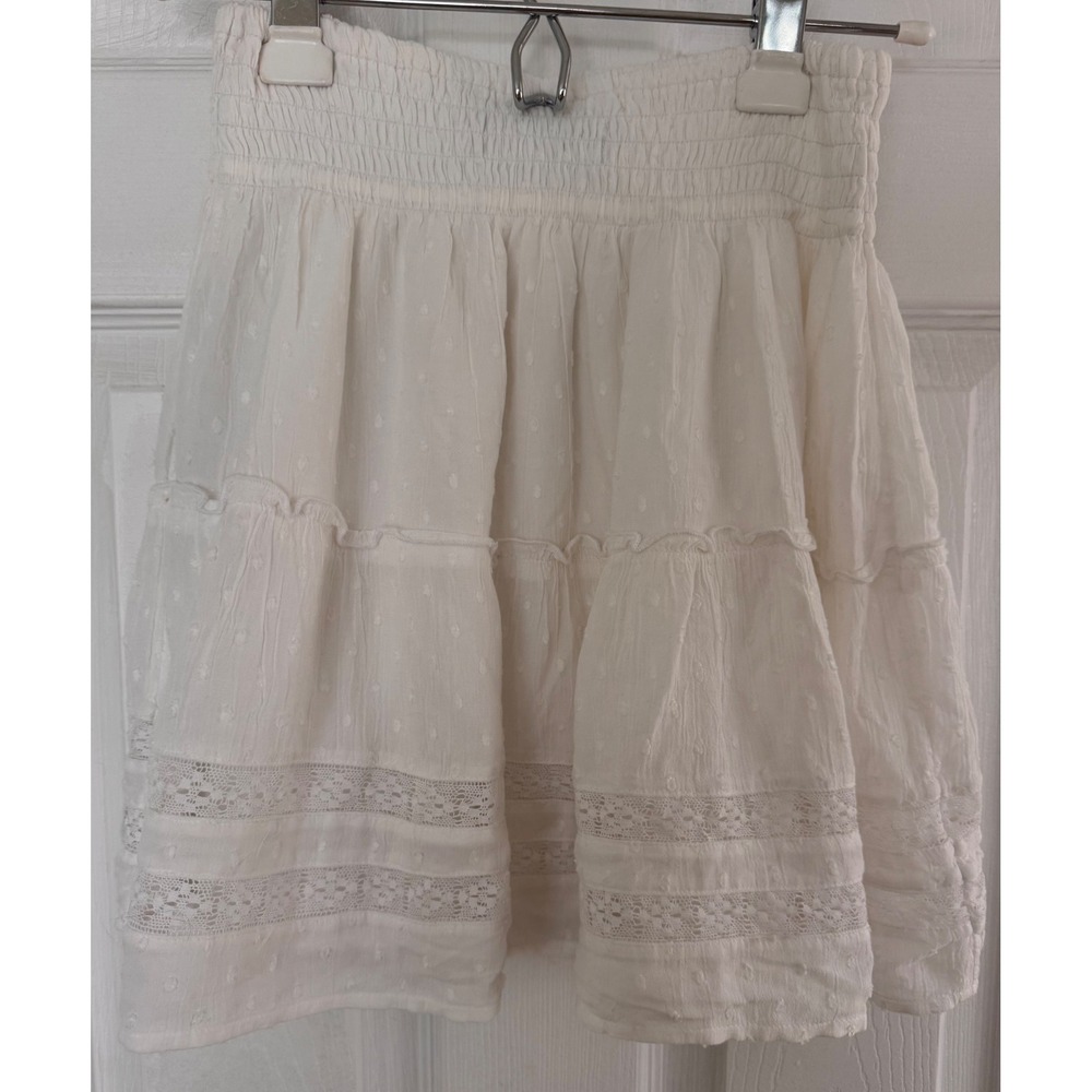 Hollister White Swiss Dot Tiered Mini Skirt Lace Trim Ultra High-Rise Small
